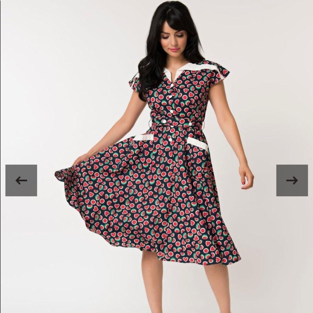 Unique Vintage dress in navy watermelon print